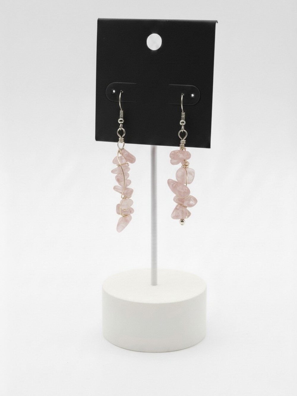 Delicate Rose Quartz Chip Dangle Earrings — Soft Pink